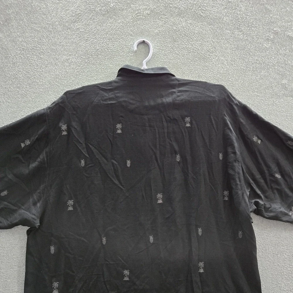 Tommy Bahama Men Button Up Shirt XL Black Silk Embroidered Floral Hawaiian READ